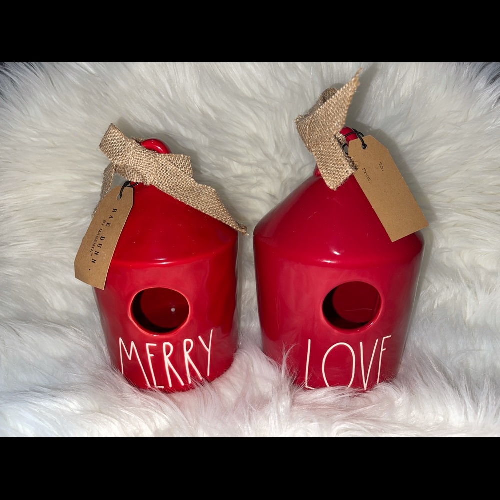 Rae Dunn merry and love birdhouses new